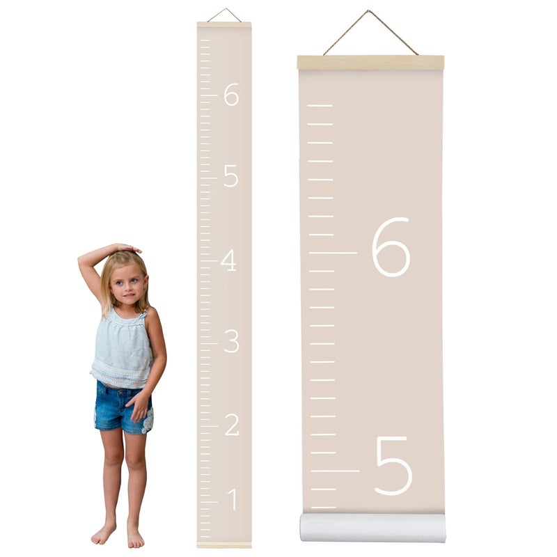 Morxy Canvas Growth Chart for Kids - Unisex Kids Room Wall Decor - Measuring Height Chart- Wall Tape with Height Chart for Kids (Canvas, Plain Beige) - Image 1